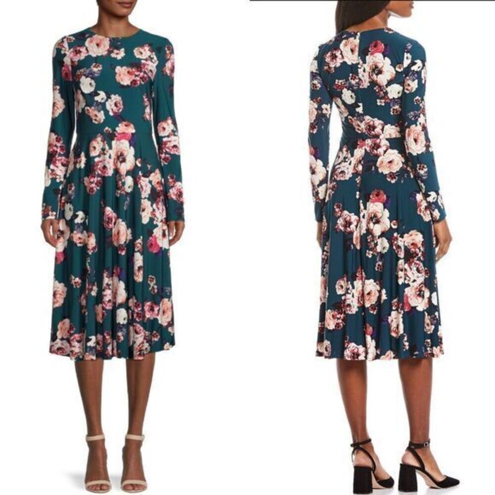 Eliza J Womens Floral Matte Jersey Long Sleeve Midi Dress, Size 10